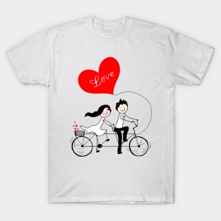 Cute couple riding tandem bicycle T-Shirt